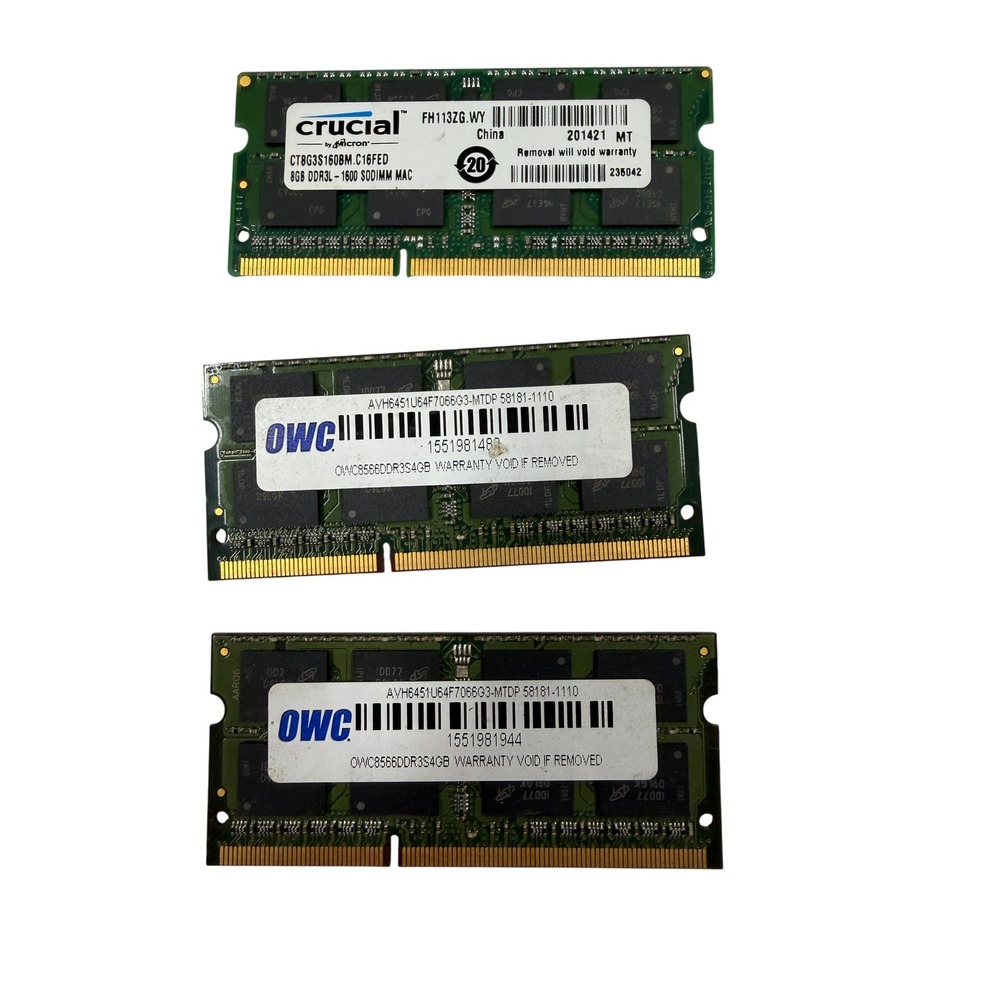 16GB Lot Crucial 8GB DDR3L 1600 & OWC 8GB 2x4GB DDR3 1066 SODIMM Laptop RAM Mac